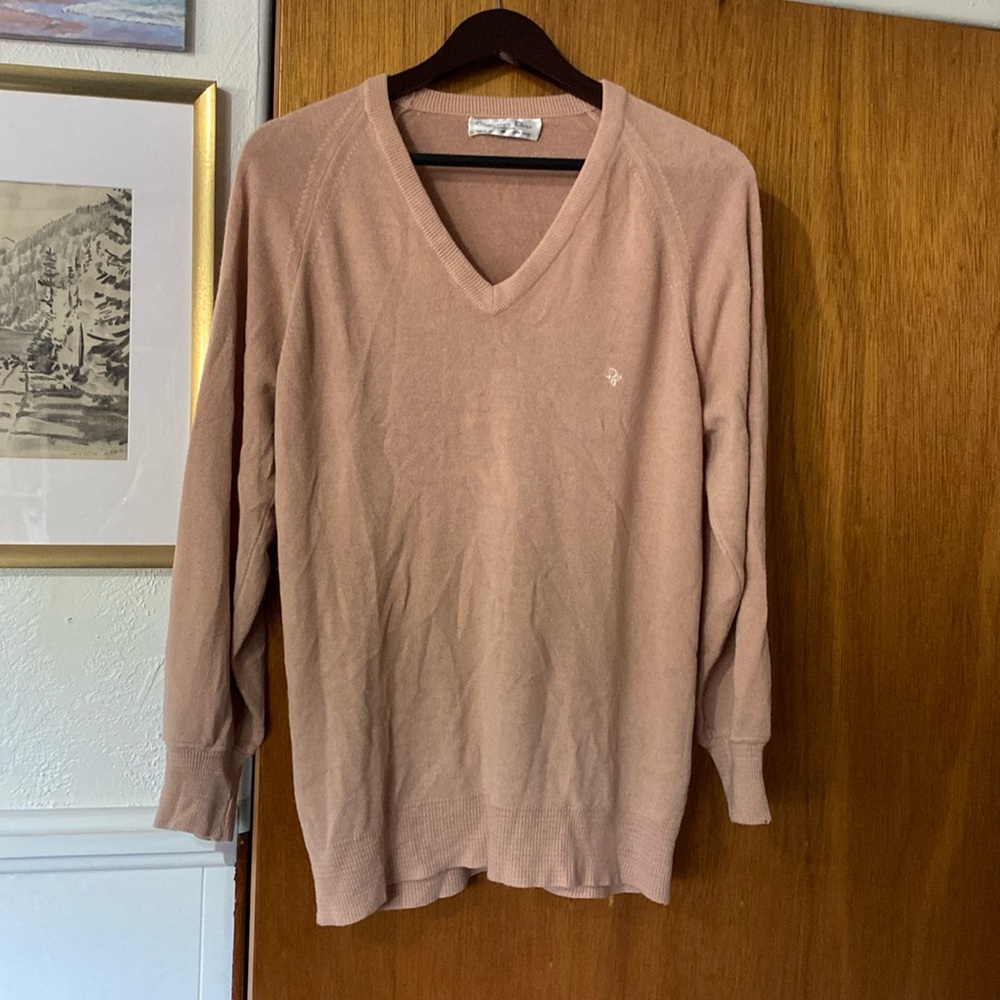 Dior V-Neck Sweater in Light Brown camel. Size medium